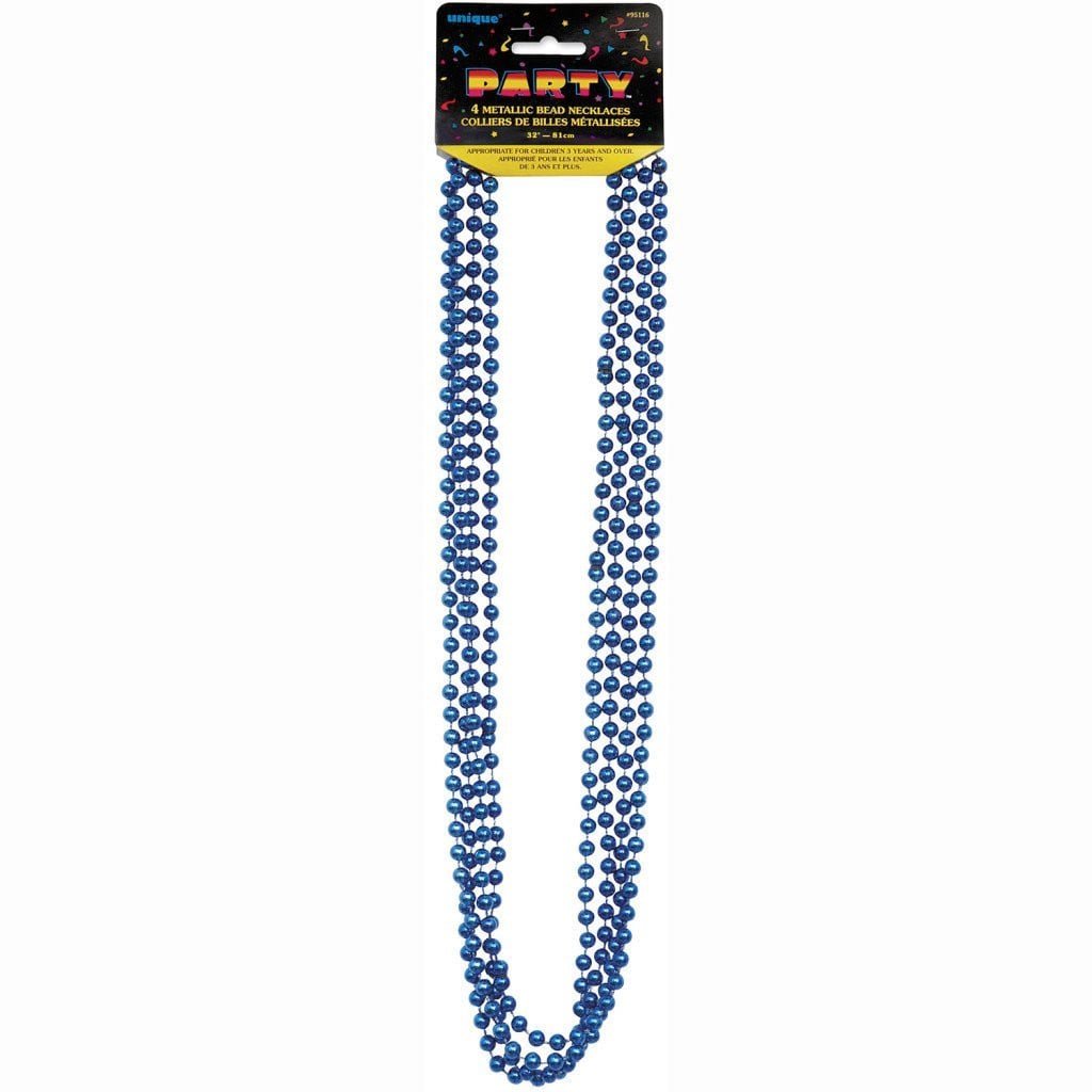 Bead Necklaces 32in 4ct, Blue Metallic 