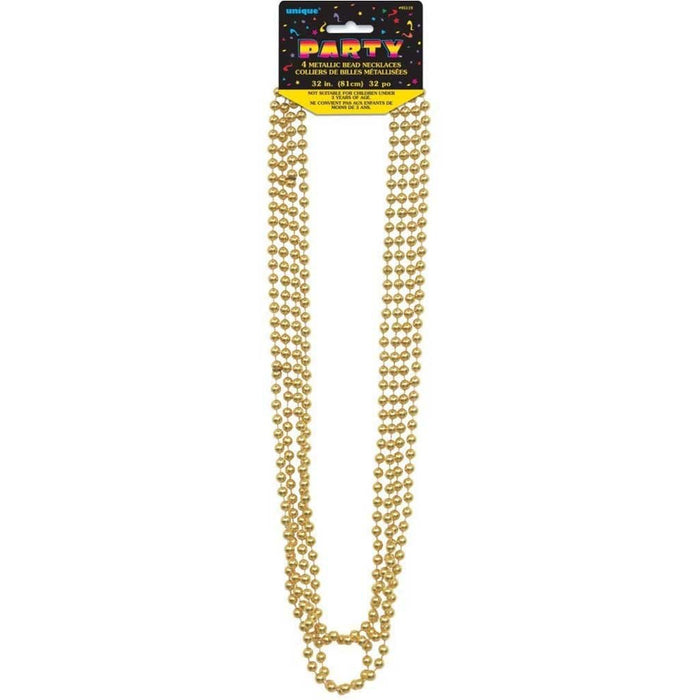 Bead Necklaces 32in 4ct, Gold Metallic 