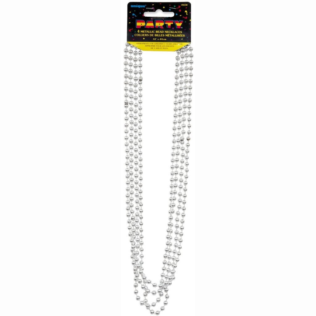 Bead Necklaces 32in 4ct, Silver Metallic 