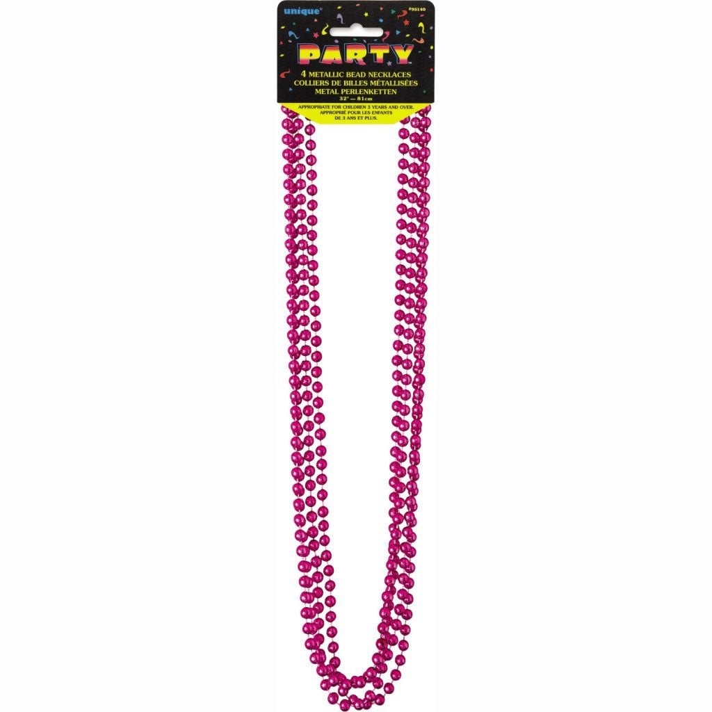 Bead Necklaces 32in 4ct, Hot Pink Metallic 