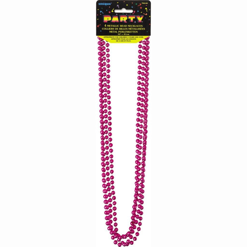 Bead Necklaces 32in 4ct, Hot Pink Metallic 