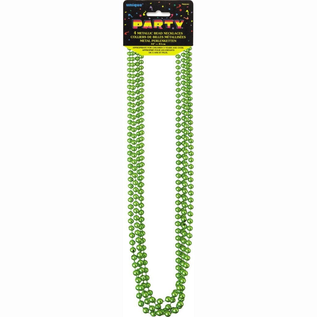 Lime Green Metallic Bead Necklaces 32in 4ct 