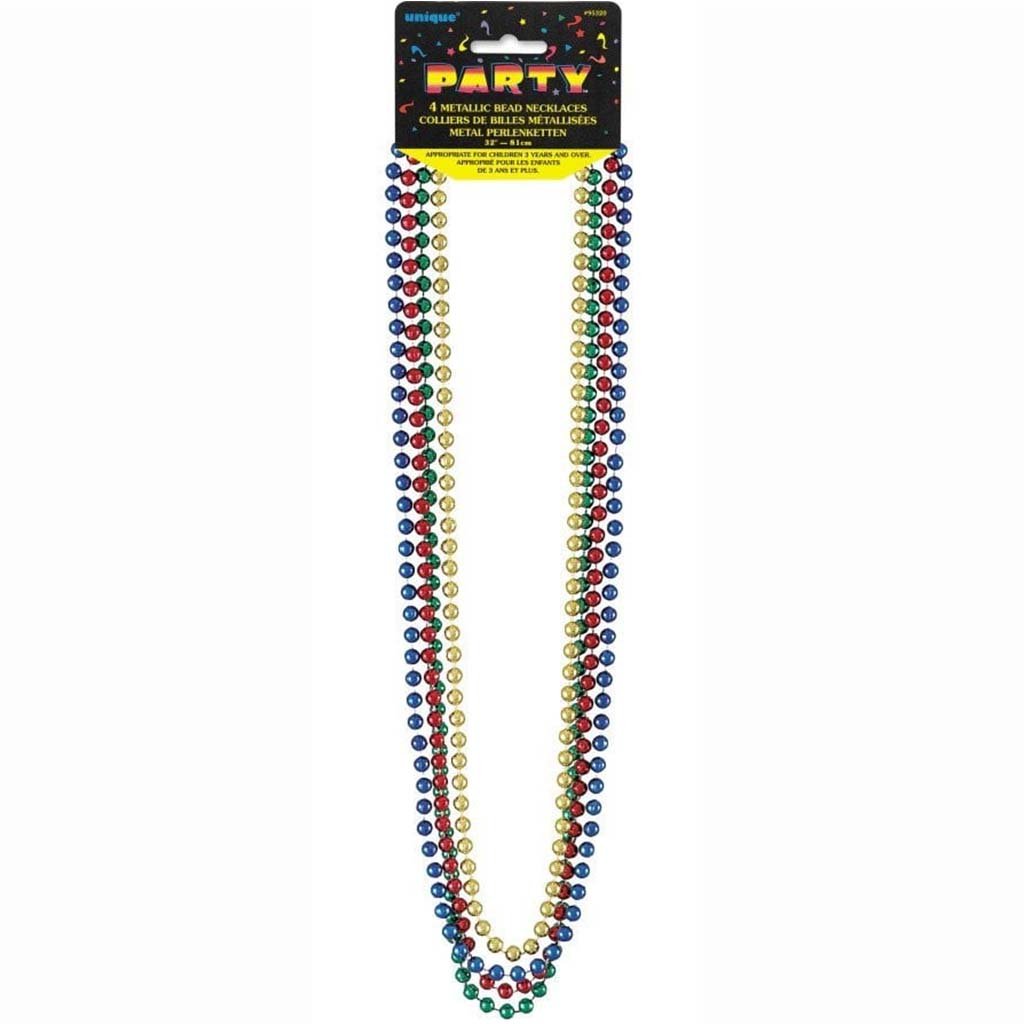 Metallic Bead Necklaces 32in 4ct, Assorted Colors 