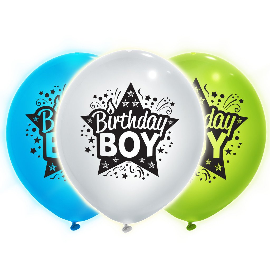 Light Up Balloons, 5ct Star Birthday Boy Assorted 