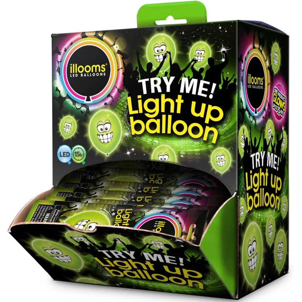 Light Up Balloon Green Funny Face, 1ct 