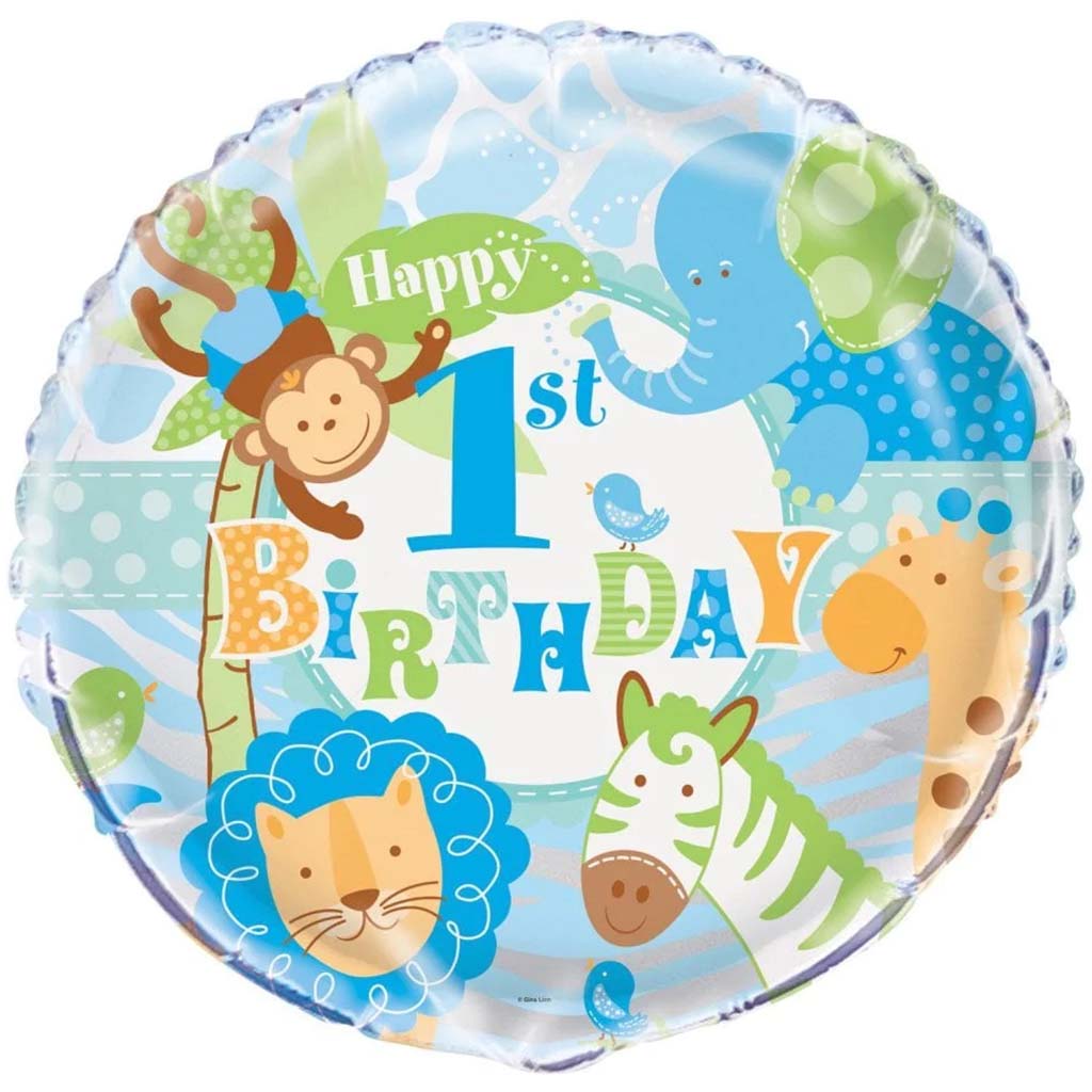 Round Foil Balloon 18in, Blue Safari 1st Birthday 