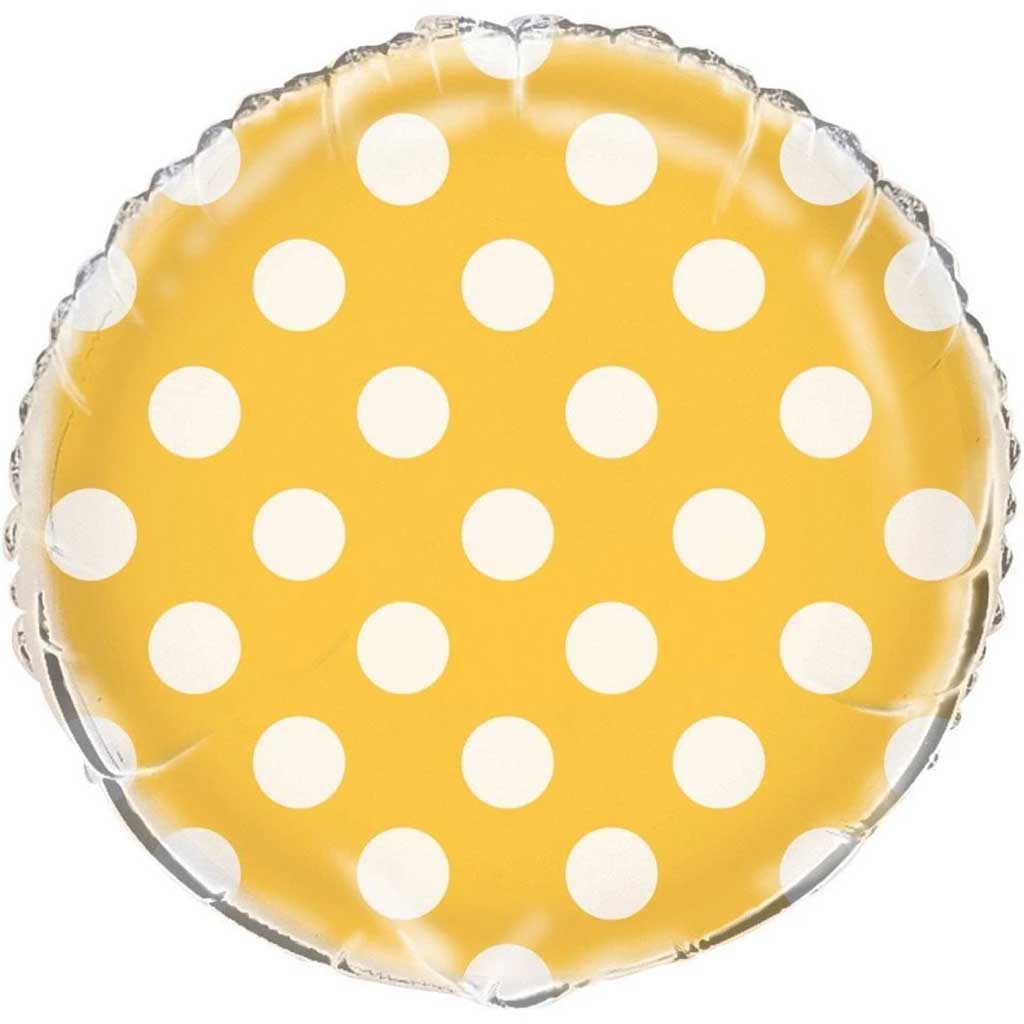 Round Foil Balloon 18in, Sunflower Yellow Dots 