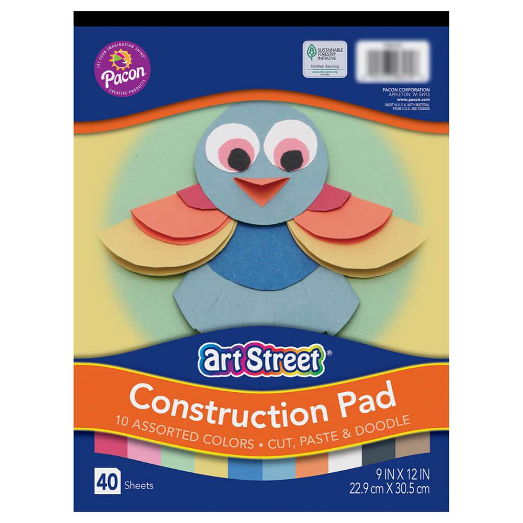 Art Street Construction Paper Pad 9in x 12in Assorted Colors 40 Sheets