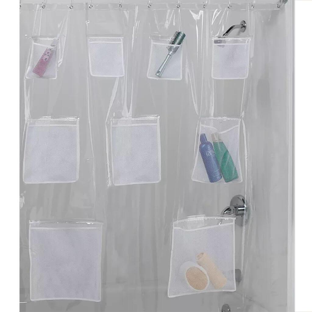 Pockets Clear Vinyl Shower Curtain 70in X 72in