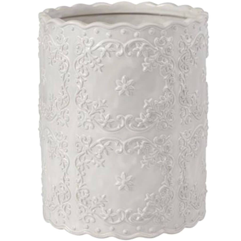 Ruffles Ceramic Basket, White