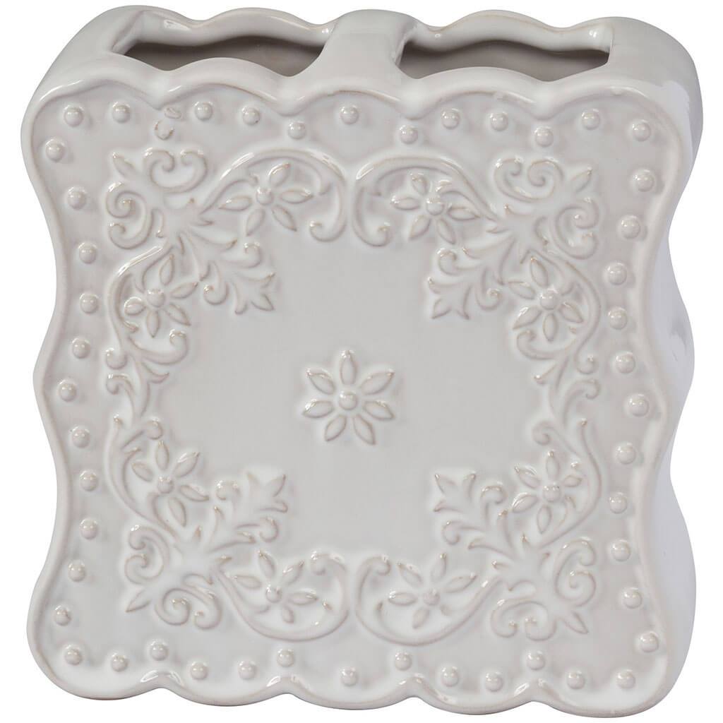 Ruffles Ceramic Toothbrush Holder, White