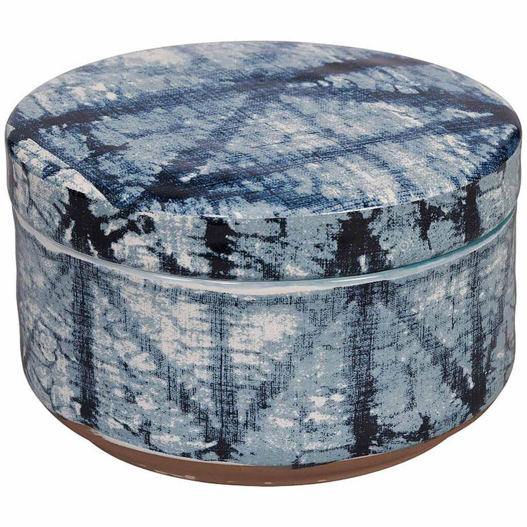 Shibori Ceramic Jar, Indigo Blue