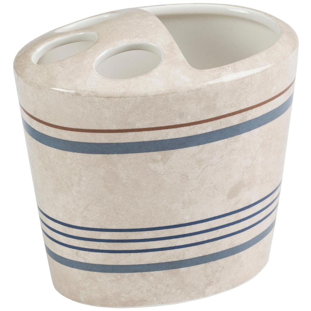 Ticking Stripe Ceramic Toothbrush Holder, Blue