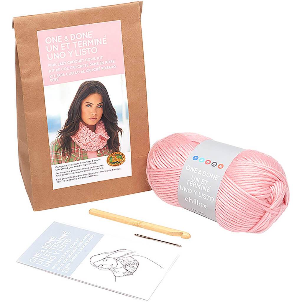 Lion Brand One &amp; Done Yarn Kit Pink Lady Crochet Cowl