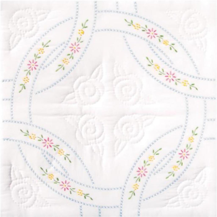 Jack Dempsey Stamped White Quilt Blocks 18in x 18in 6/Pkg Interlocking Wedding Rings