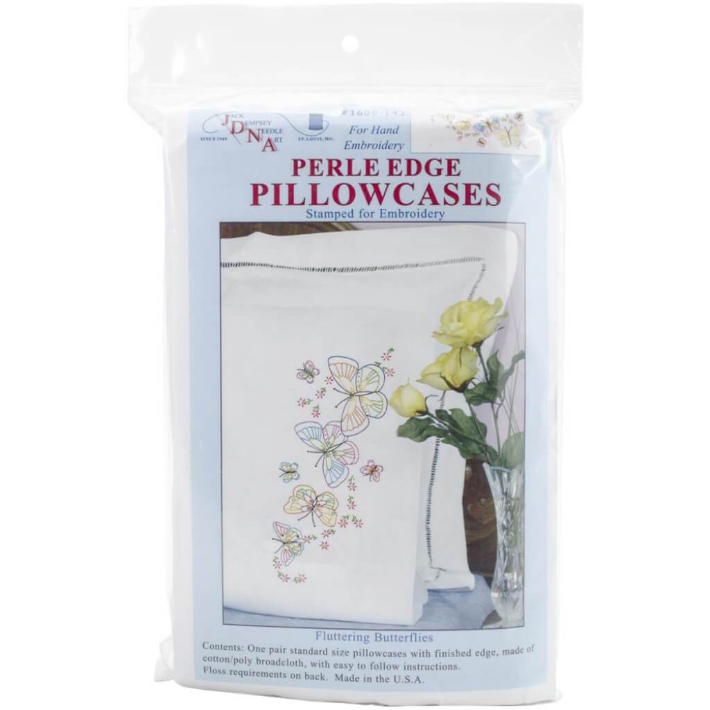 Jack Dempsey Stamped Pillowcases with White Perle Edge 2/Pkg Fluttering Butterflies