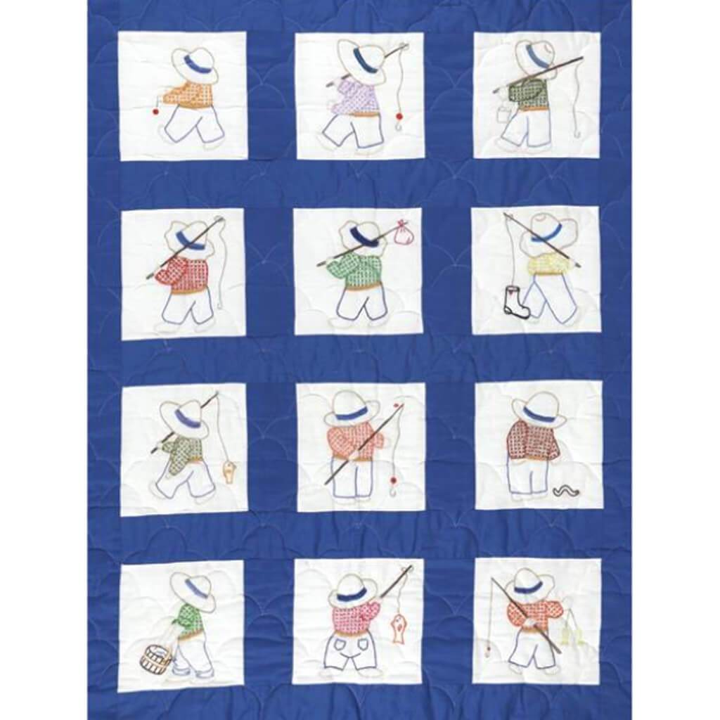 Jack Dempsey Stamped White Nursery Quilt Blocks 9in x 9in 12/Pkg Little Boys