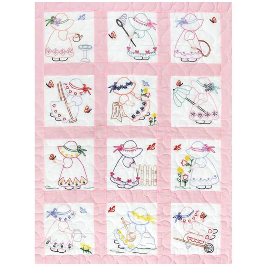 Jack Dempsey Stamped White Nursery Quilt Blocks 9in x 9in 12/Pkg Girls