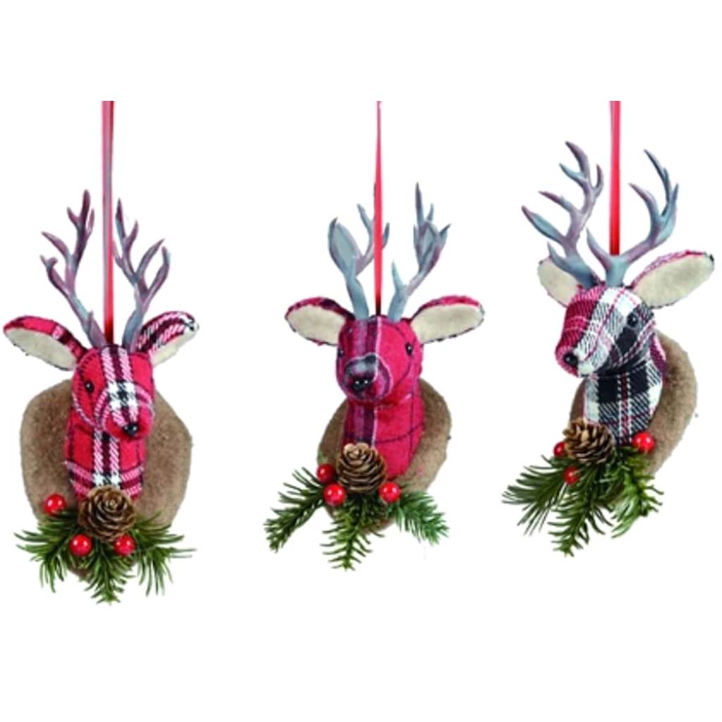 Fabric/Foam Reindeer Head Ornament 3 Asst 