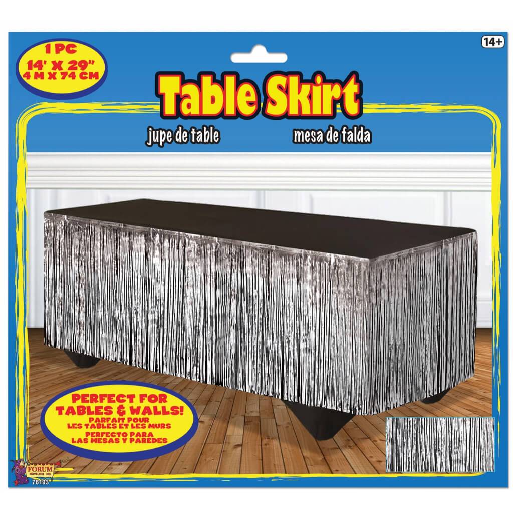 TINSEL TABLE SKIRT 14' X 29" SILVER 