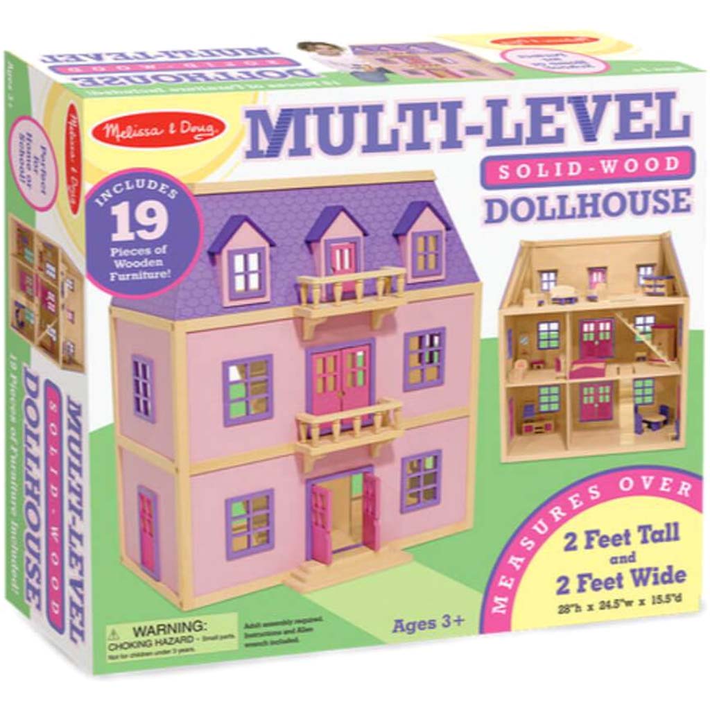 Modern Wooden Multi-Level Dollhouse (Dolls &amp; Dollhouses, 19 Pieces, White