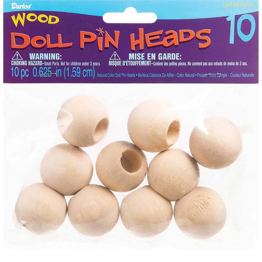 Doll Pin Head Wood Natural 1.25in 10pcs