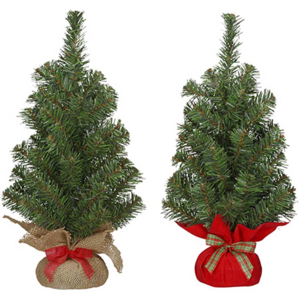 Artificial 16-in Christmas Tree w/ Burlap Base: 2 Assorted Styles 