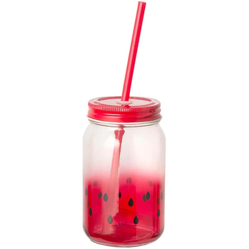 MASON JAR WATERMELON LID STRAW 