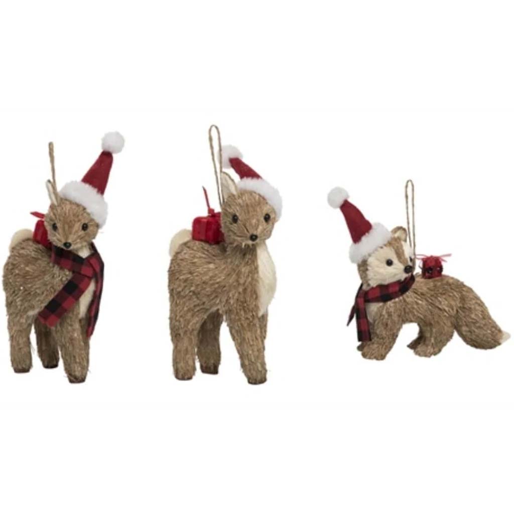 Natural Fox Deer Ornaments 3 Asst 