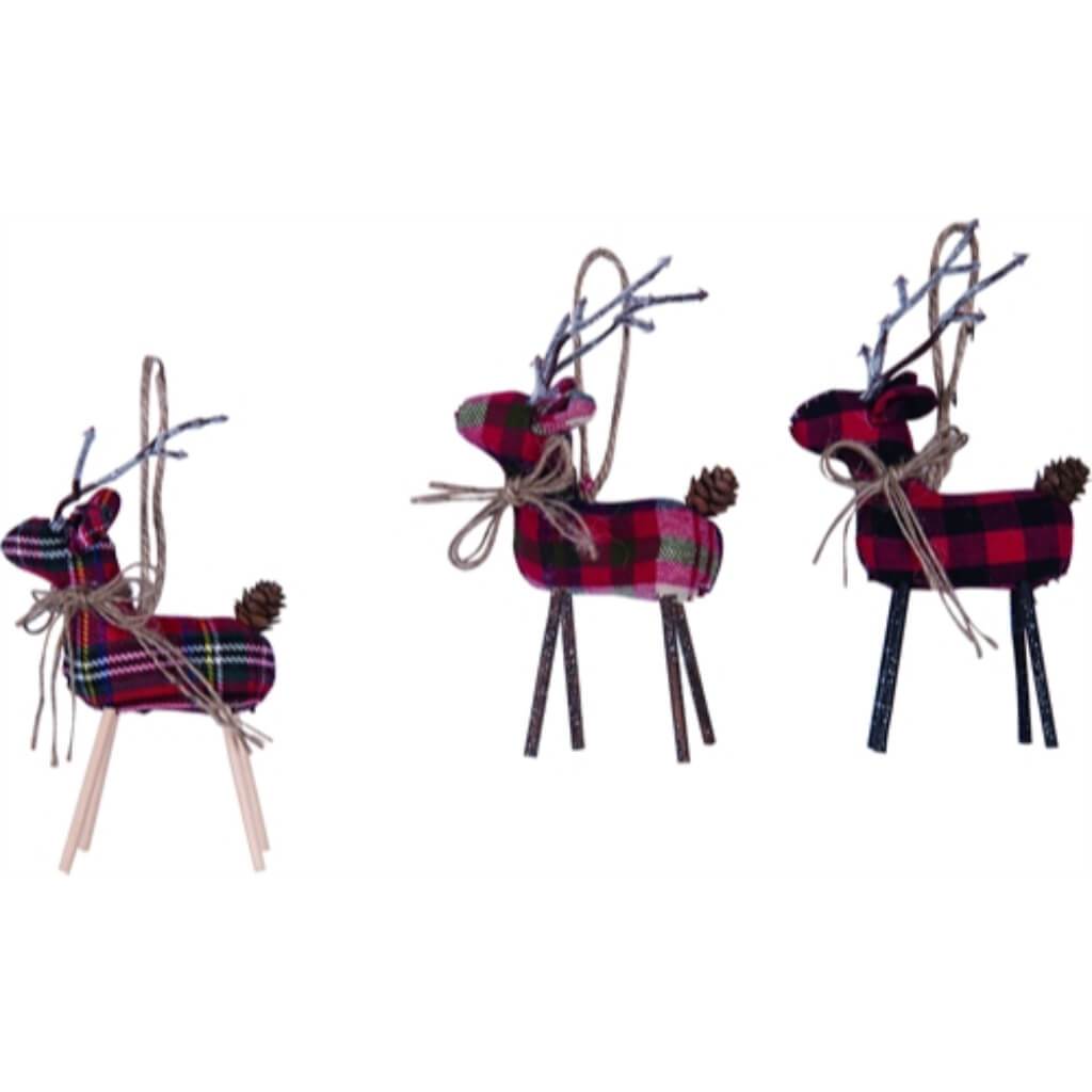 Plaid Deer Orn 3 Asst 