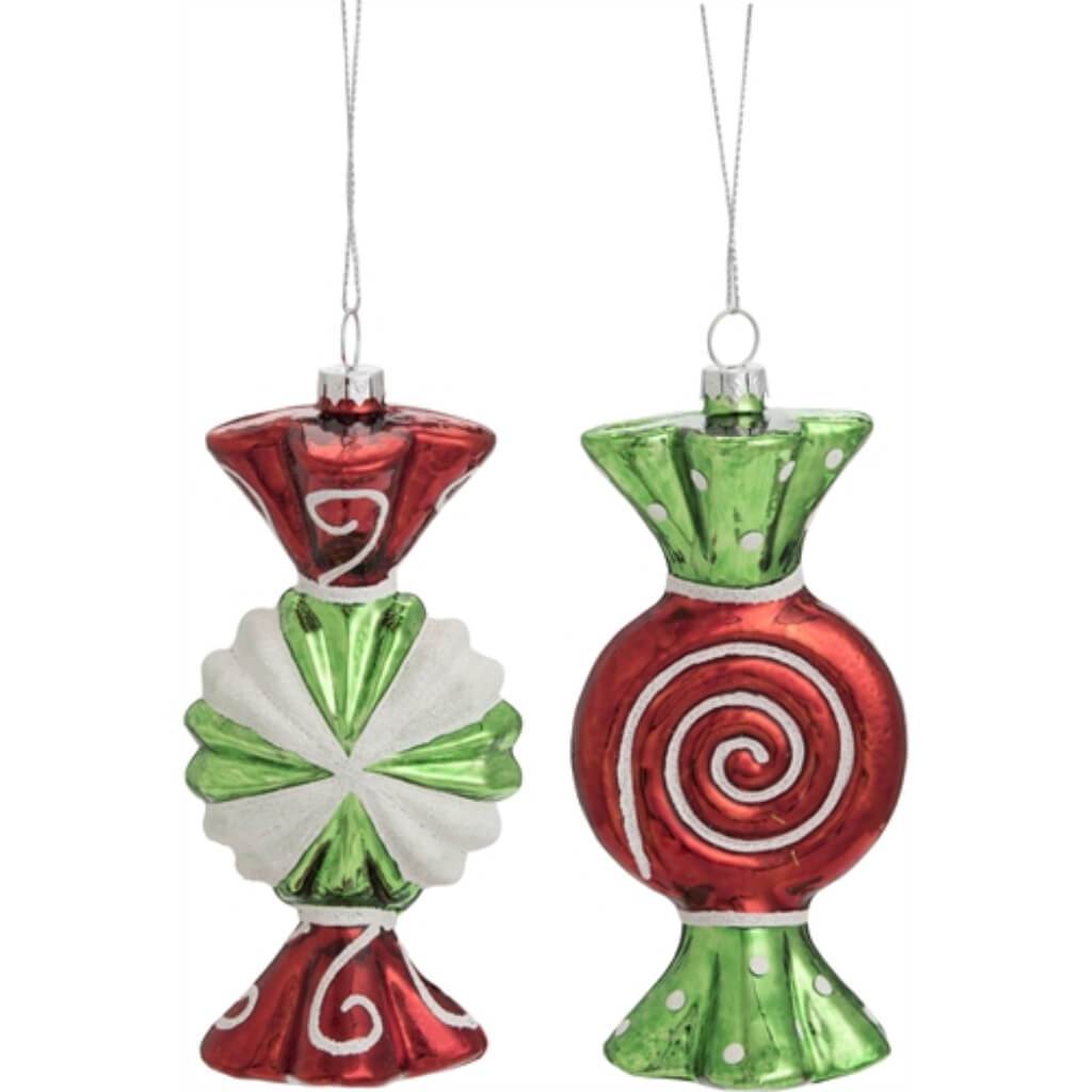 Glass Peppermint Candy Ornament 2 Asst 