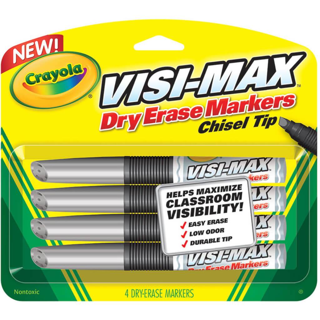 Crayola Low Odor Chisel Tip Visi-max Black Dry Erase Markers 4 Pack