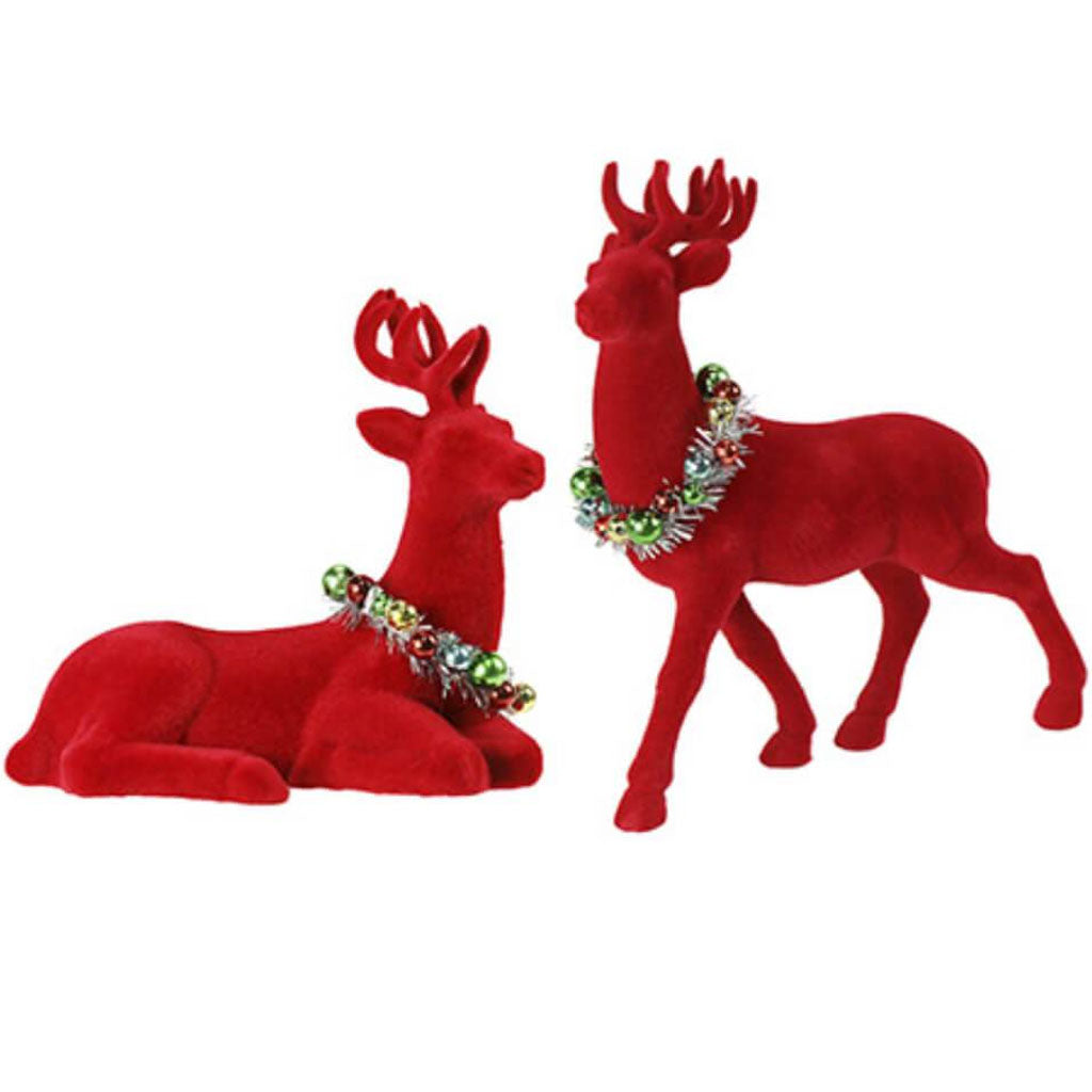 Christmas Flocked Deer DECORation: 2 Assorted Styles