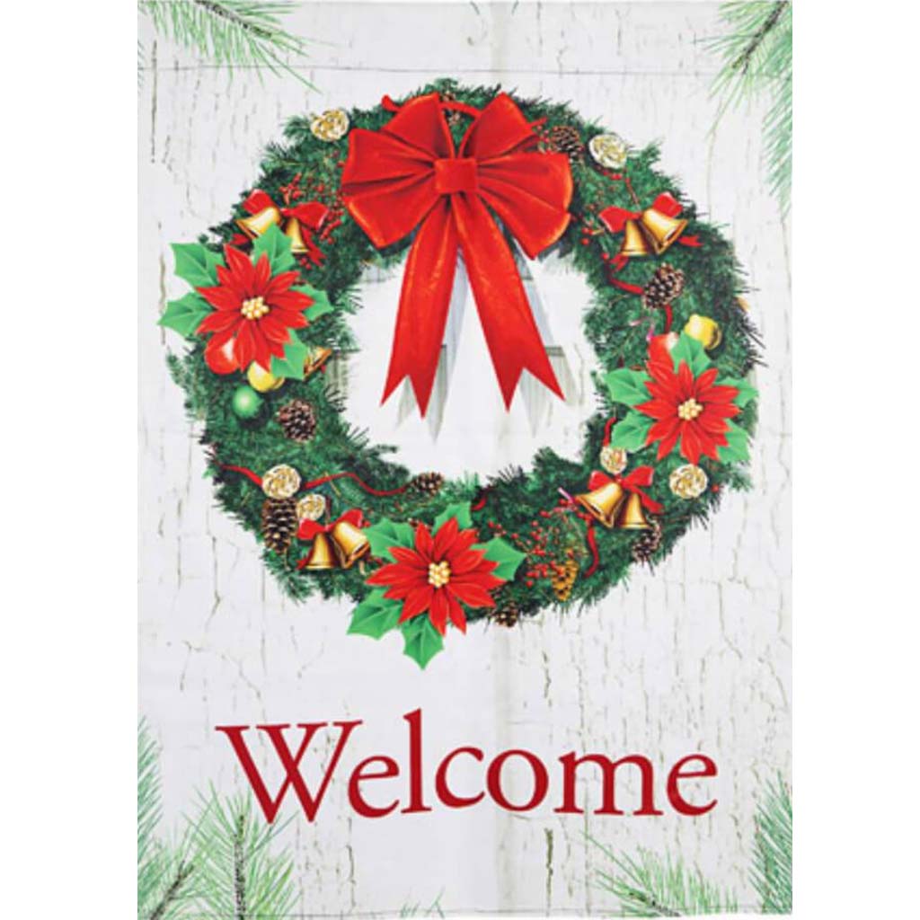 Christmas Wreath Welcome Flag 