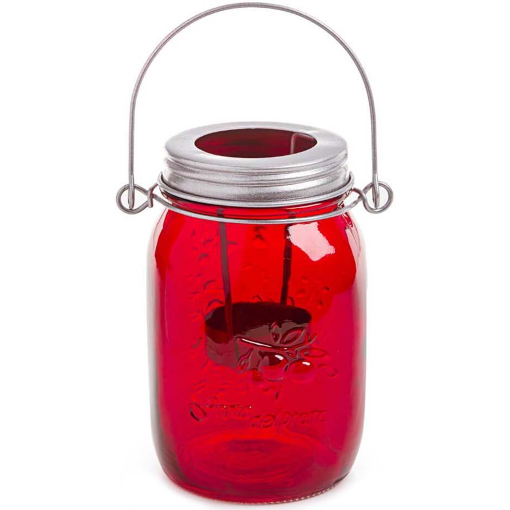 Candle Holder Mason Jar Large Red 