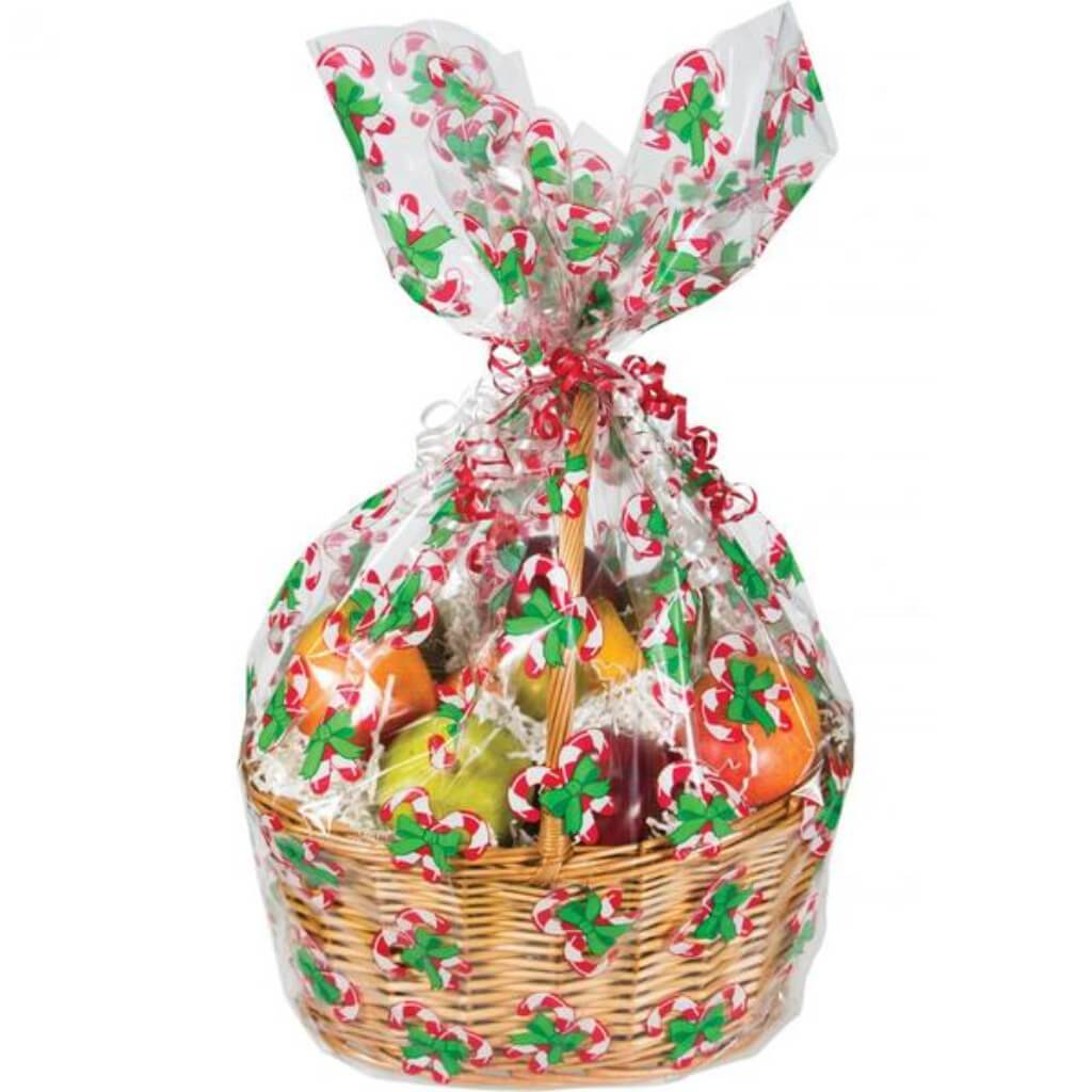 Christmas Clear &amp; Holly Hamper Wrap Cellophane Basket Gift Wrap 