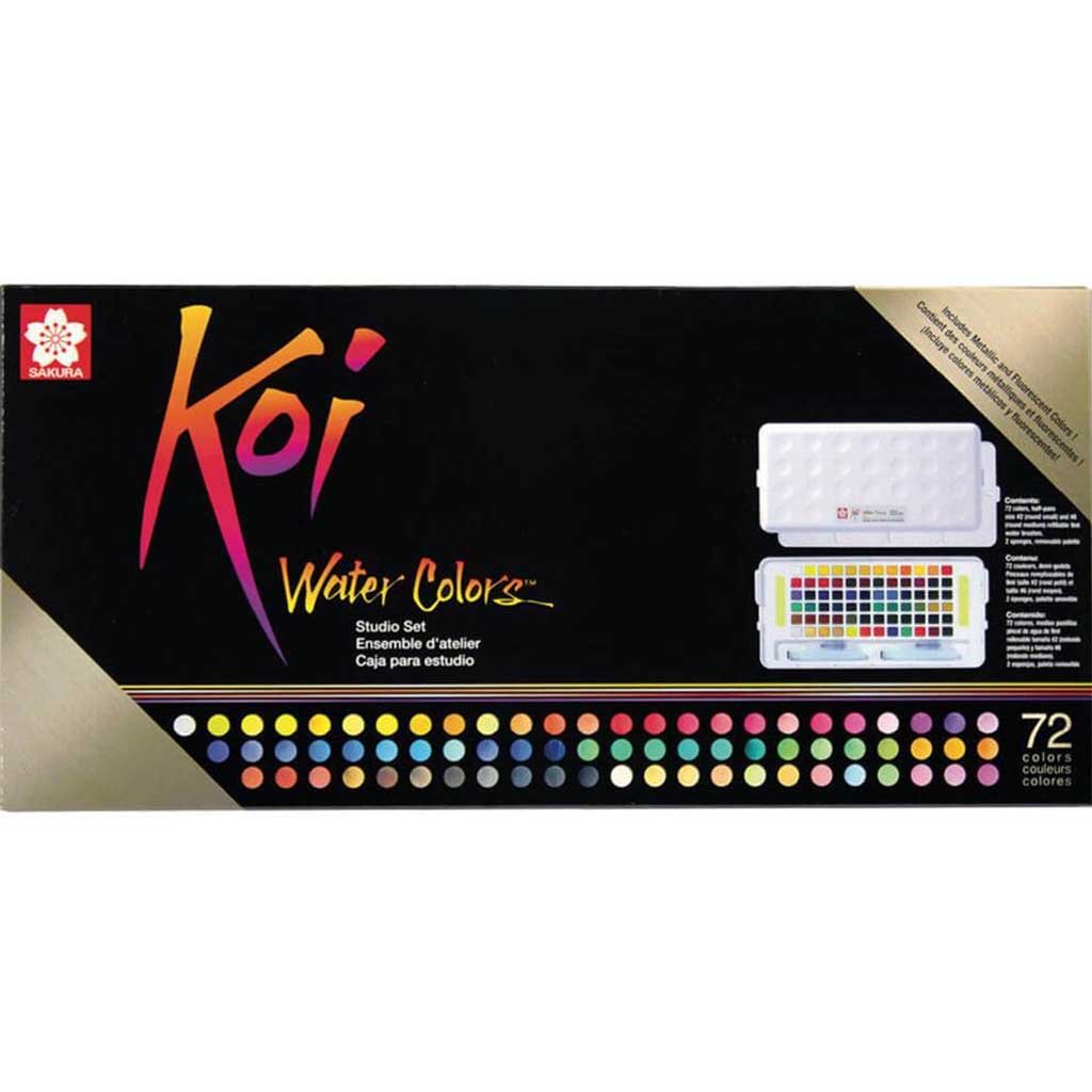 Koi Watercolors Studio Sketch Box Sets 72 Color Studio Box Set with Two Brushes