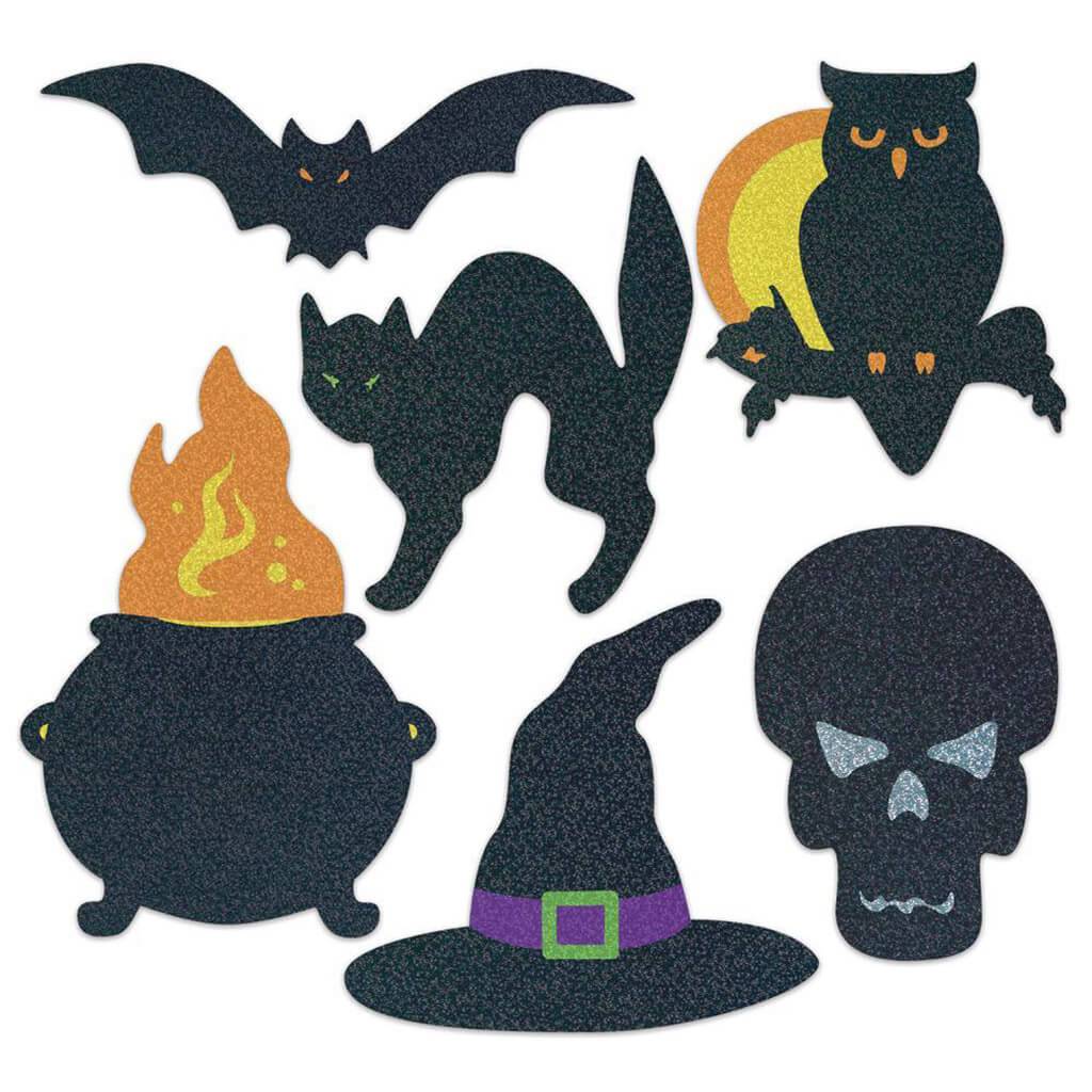 Halloween Silhouettes Printed 2 Sides Glitter Film 12 Pieces