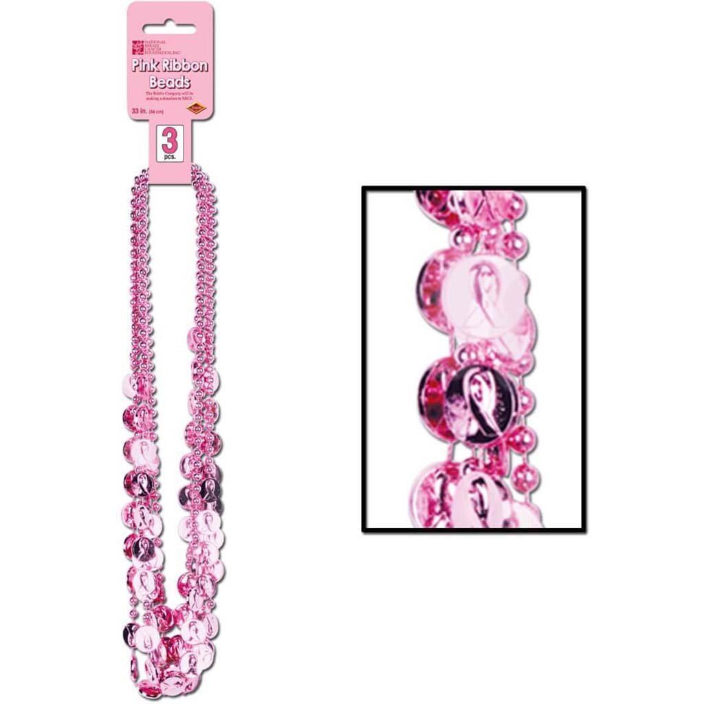 Pink Ribbon Beads 33in