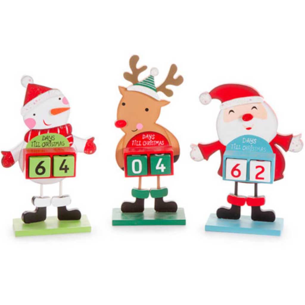 Christmas Countdown Calendar with Christmas Fig Santa Snowman Deer 3 Assorted 