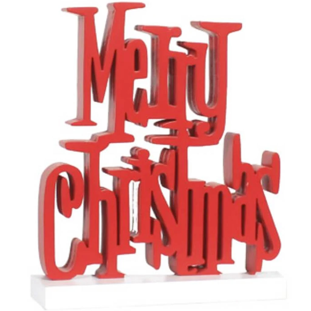 Merry Christmas Table DECORation: MDF, Red/White, 11 x 13.25 inches