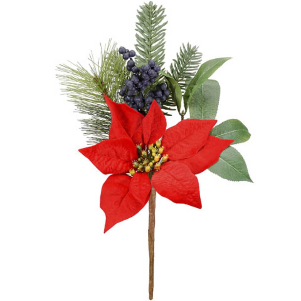 Poinsettia Pick with Blue Berries 