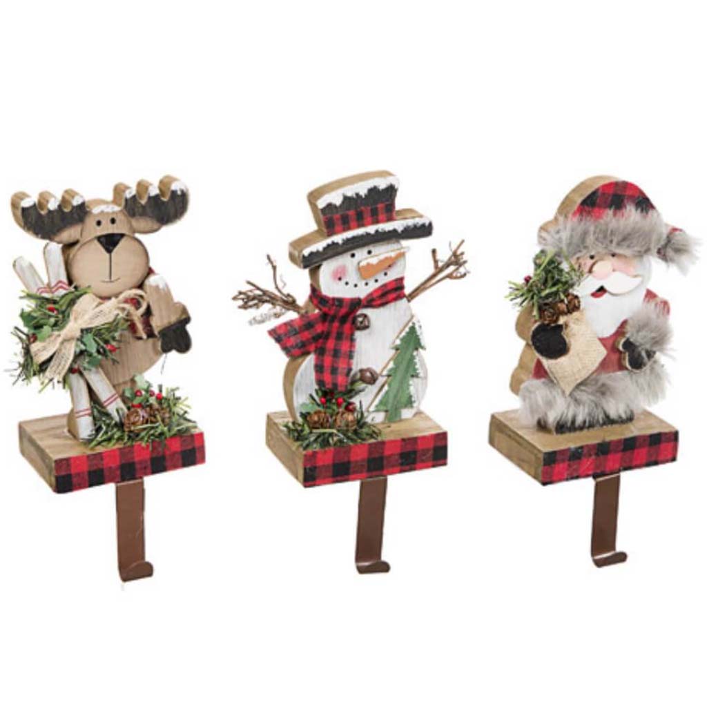 Plaid Christmas Stocking Holders X 3Ast Mdf 