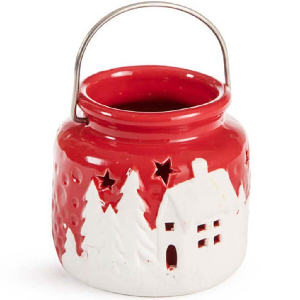 Ceramic Candle Holder Red White 3.46 In 1Pc 