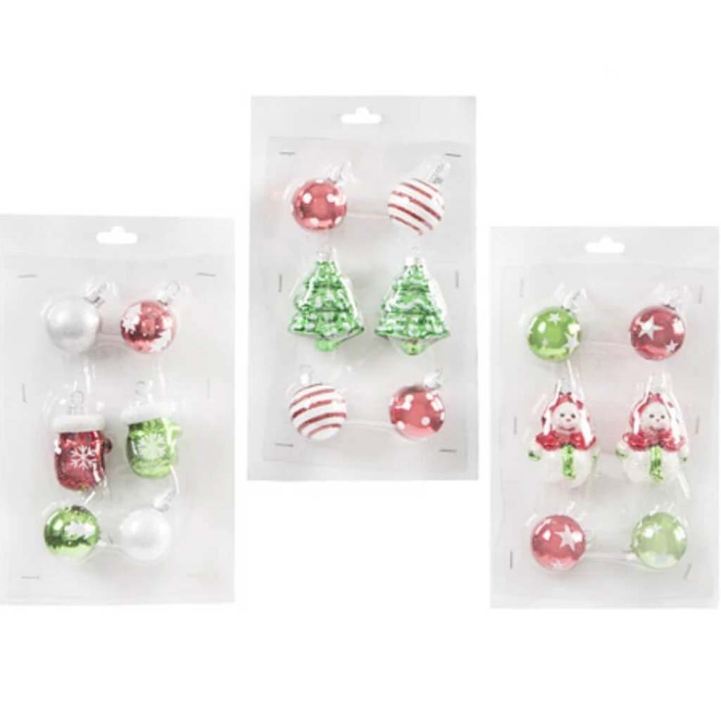 Christmas Balls Mini Figurine Ornaments Red &amp; Green 30mm 6pcs 