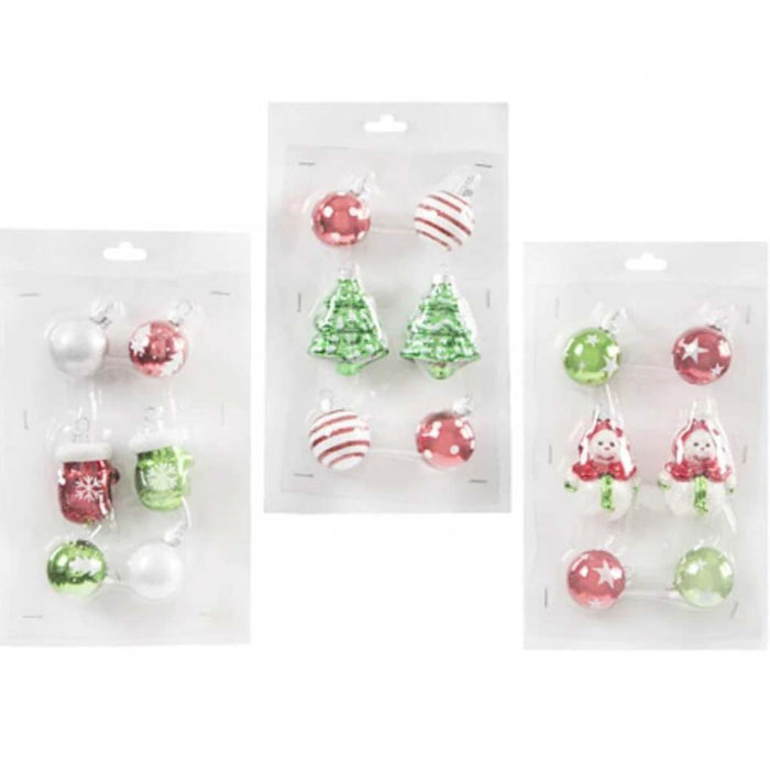 Christmas Balls Mini Figurine Ornaments Red & Green 30mm 6pcs 