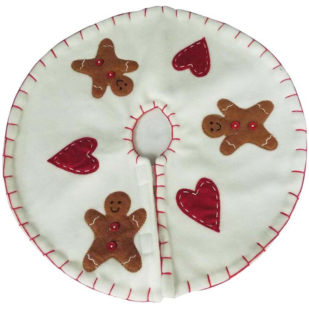 Mini Christmas Tree Skirt 2Asst Gingerbrd Man W Hearts Holly 