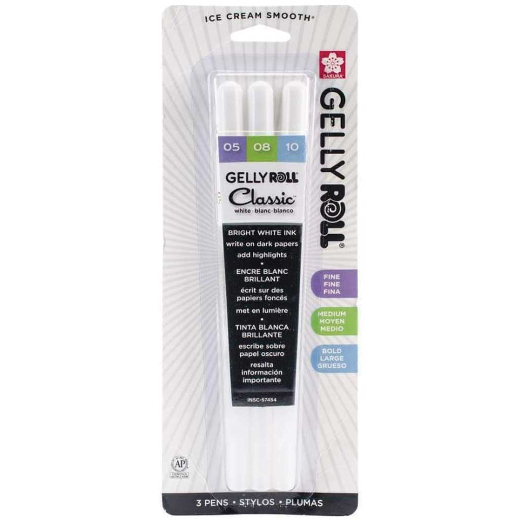 Gelly Roll Pens Sets 3 Pen Set, White (Fine, Medium &amp; Bold Point)