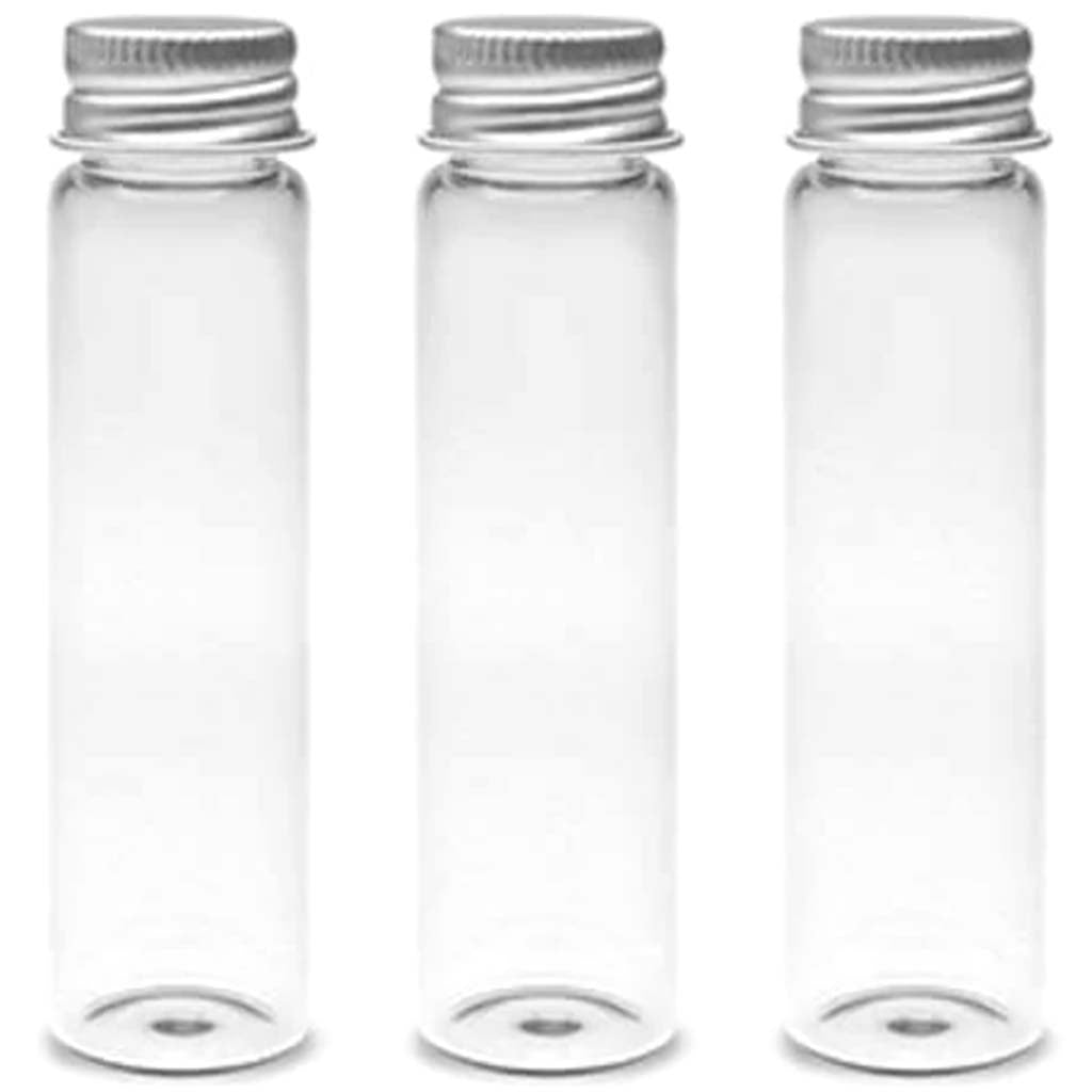GLASS BOTTLES: MINI CONTAINERS 0.85OZ W/MATTE ALUMINUM CAP X3 22X40MM 