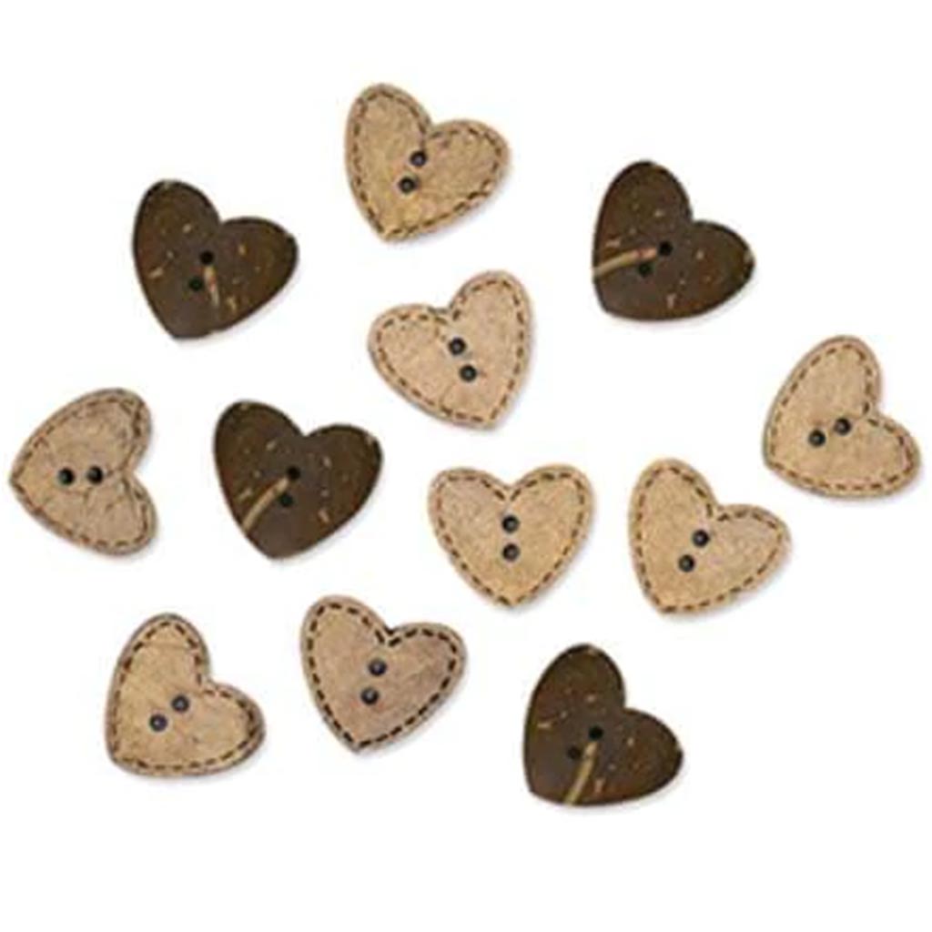 NATURAL COCONUT BUTTONS HEARTS STITCHED 2CM 